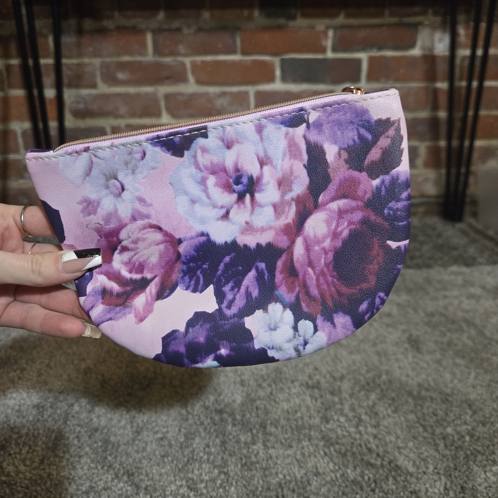 Ipsy Floral Pink and Purple Women's Make Up Bag